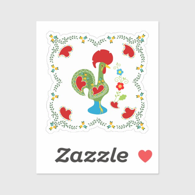 Sticker Rooster portugais de la chance en vert (Feuille)