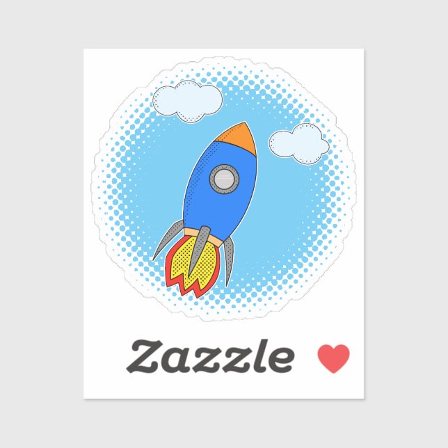 Sticker Roquette De Dessin Dans Le Ciel Bleu Halftones (Feuille)