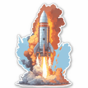 Sticker Roquette spatiale avec flammes