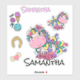 Sticker Rose arc-en-ciel Unicorne
