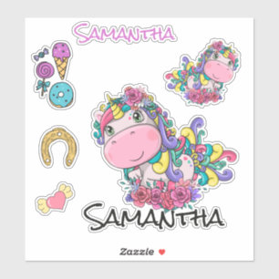 Sticker Rose arc-en-ciel Unicorne