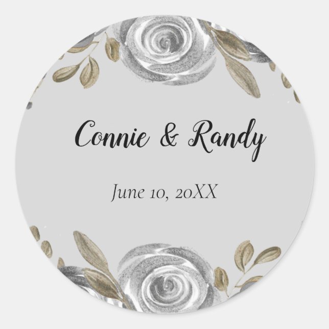 Sticker Rose argent et Mariage feuille argent (Devant)