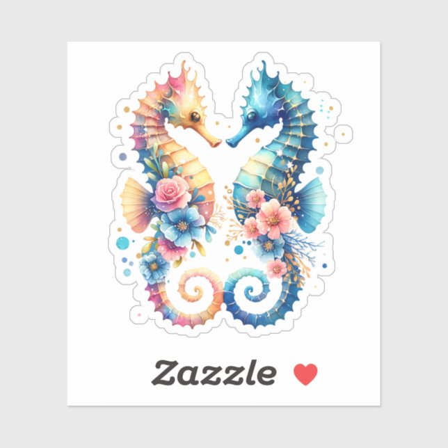 Sticker Rose, bleu et or Seahorse côtier plage (Feuille)