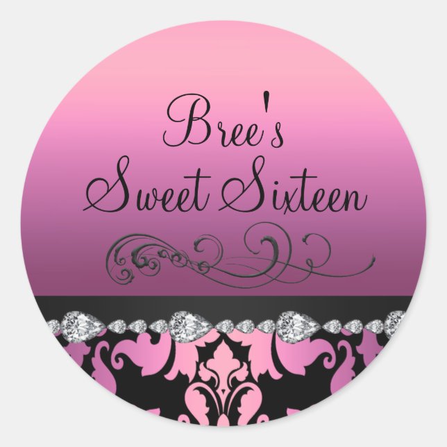 Sticker rose Damask & Diamond Sweet 16 (Devant)