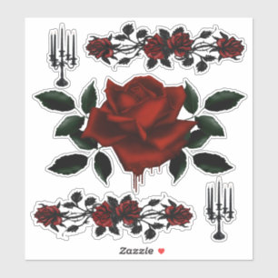 Sticker Rose de sang gothique et candélabre