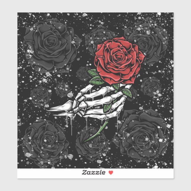 Sticker Rose de squelette offrant un glamour gothique noir (Feuille)