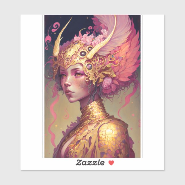 Sticker Rose Dragon femme Imaginaire Art (Feuille)