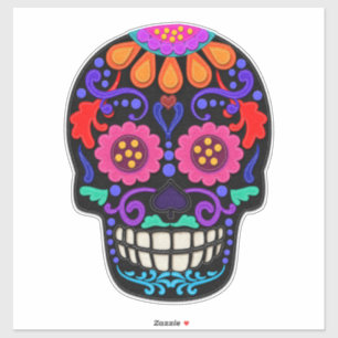 Sticker Rose et Noir Jour des Morts Crâne de Sucre Grand