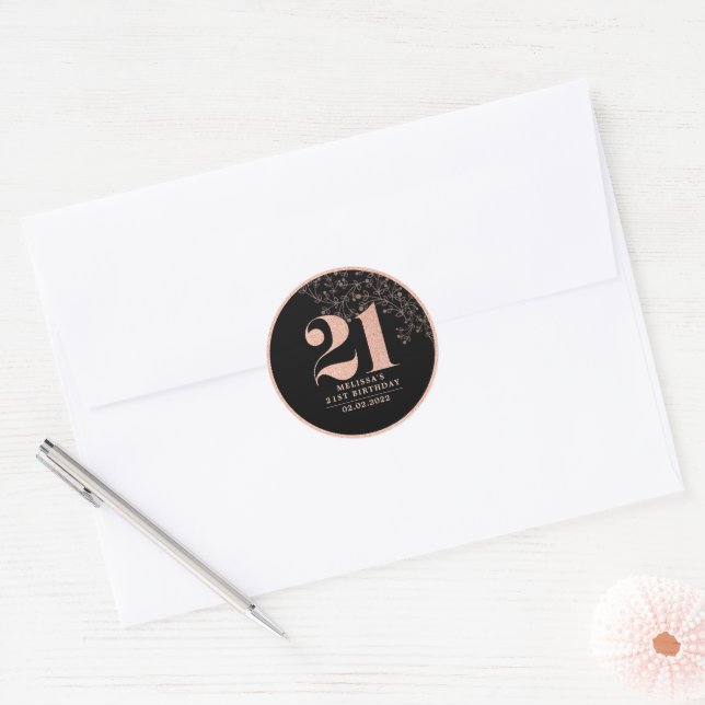Sticker Rose Noir Gold 21e Anniversaire Fête Favor (Enveloppe)