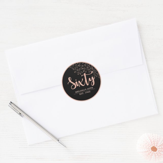 Sticker Rose Noir Or 60e Anniversaire Fête Favor (Enveloppe)