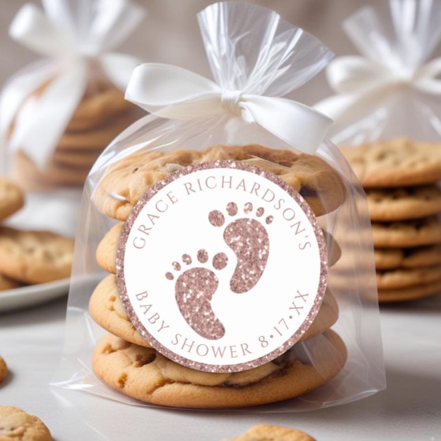 Sticker rose Parties scintillant or Baby shower Fa (Rose Gold Baby Feet Favor Sticker)