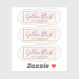 Sticker Rose Poudré Aquarelle & Or Moderne Logo 3 Pièces