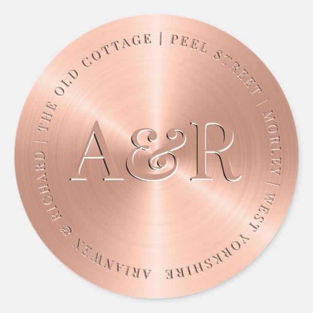 Sticker rose pour enveloppes d'or avec Monogramme (Devant)