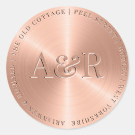 Sticker rose pour enveloppes d'or avec Monogramme