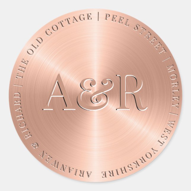 Sticker rose pour enveloppes d'or avec Monogramme (Devant)