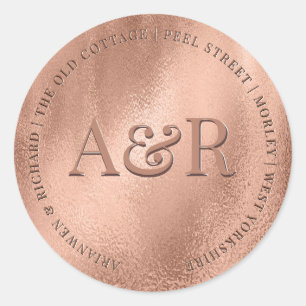 Sticker rose pour enveloppes d'or avec Monogramme