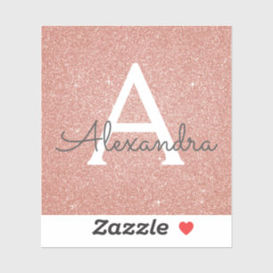 Sticker Rose Rose Parties scintillant Or & Monogramme étin