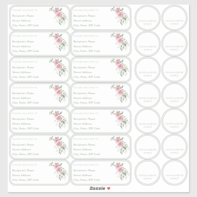 Sticker Rose sauge vert Nom individuel adresse + autocolla (Feuille)