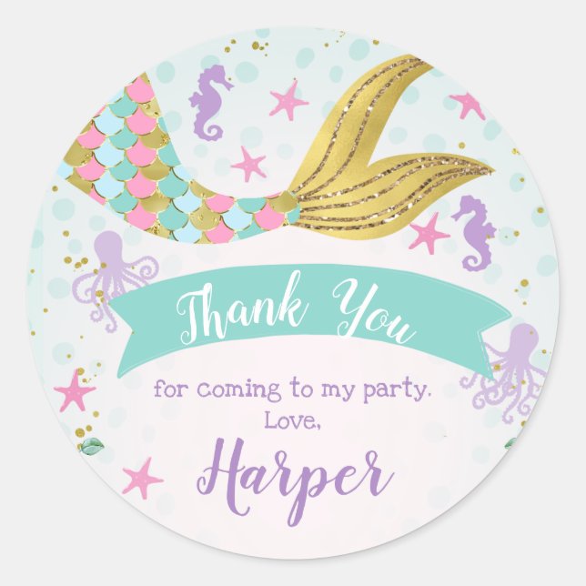Sticker rose Turquoise mauve sirène Anniversaire F (Devant)