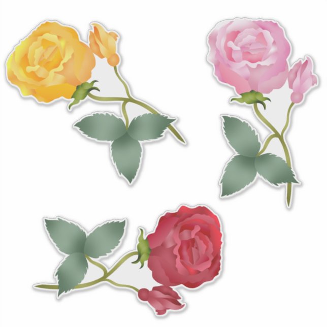 Sticker Roses Jaunes, Rose Et Rouge (Devant)