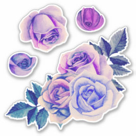 Sticker Roses pourpres d'aquarelle. Fleurs Lilac. Lavande