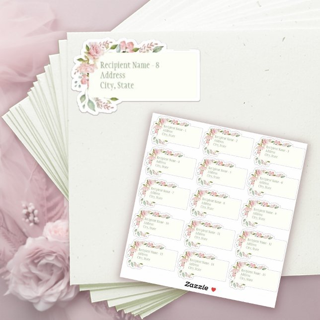 Sticker Roses Roses Roses Roses Sage Vert Fête des mariées (Pink Watercolor Roses Sage Green Bridal Shower Mailing Labels Sticker)