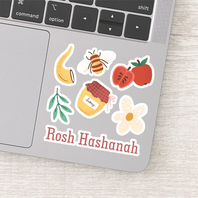 Sticker Rosh Hashanah Jouer Peint Symboles Traditionnels (Détail)