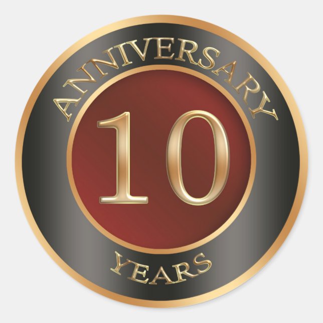 Sticker rouge, or, noir 10e anniversaire Mariage (Devant)