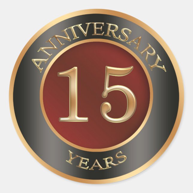 Sticker rouge, or, noir 15e anniversaire Mariage (Devant)