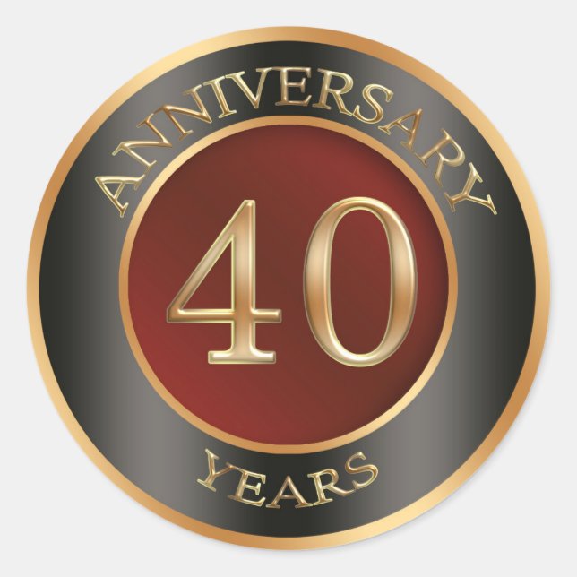 Sticker rouge, or, noir 40e anniversaire Mariage (Devant)