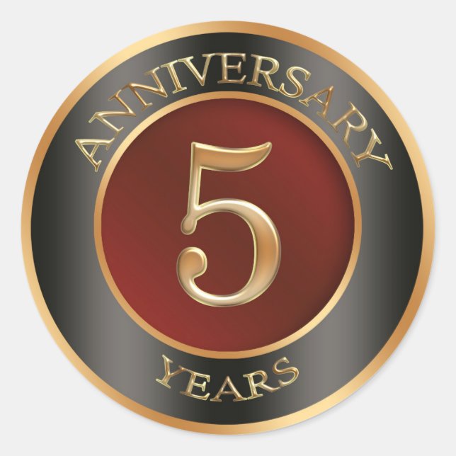 Sticker rouge, or, noir 5e anniversaire Mariage (Devant)