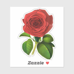 Sticker Rouge profond, Rose Crimson et Feuille