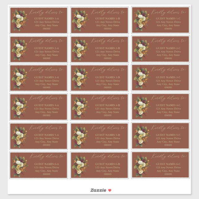 Sticker Rouge rustique | Orange Floral Mariage Adresse d'i (Feuille)