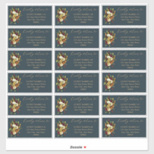 Sticker Rouge rustique   Orange Floral Mariage Adresse d'i