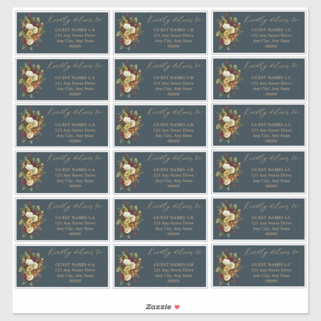 Sticker Rouge rustique | Orange Floral Mariage Adresse d'i (Feuille)