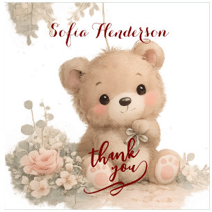 Sticker rougissement ours brun floral aquarelle