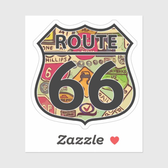 Sticker Route 66 en forme de panneau routier (Feuille)