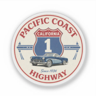 Sticker route de la côte pacifique voiture classique calif