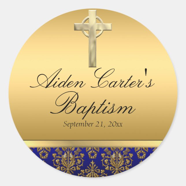Sticker Royal Blue Damask & Cross Baptiser (Devant)
