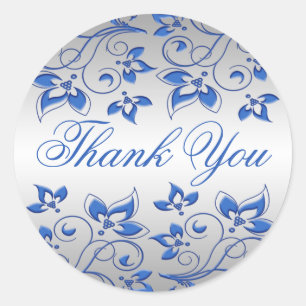 Sticker Royal Blue Floral et Silver Merci