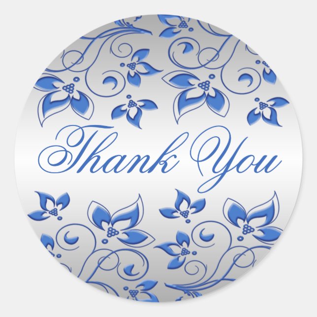 Sticker Royal Blue Floral et Silver Merci (Devant)