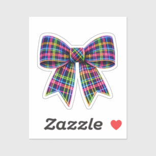 Sticker Ruban Tartan à Nœud Néon Rose Écossais Mignon