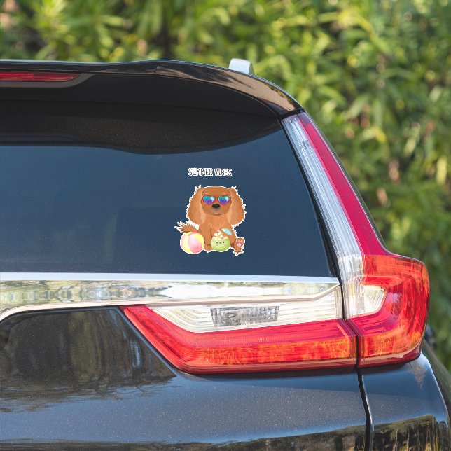 Sticker Ruby Cavalier King Charles Spaniel Beach (Côté voiture)