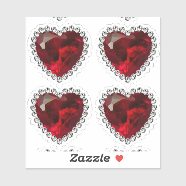 Sticker Ruby Red Diamond Anniversaire Coeur (Feuille)