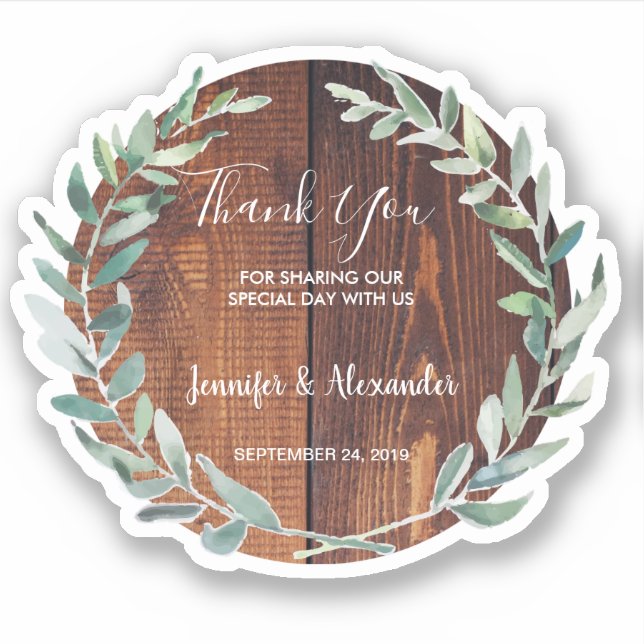 Sticker Russe aquarelle feuille Merci de bois mariage (Devant)