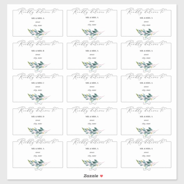 Sticker Rustic Blue Gum Eucalyptus Adresse d'invité (Feuille)