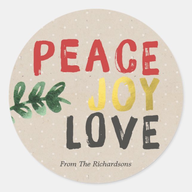 Sticker Rustic Gold Peace Joy and Love Christmas (Devant)