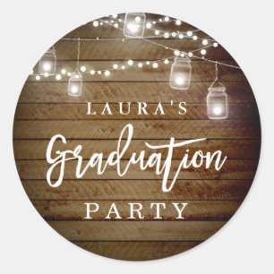 Sticker Rustic Wood String Lights Graduation Party