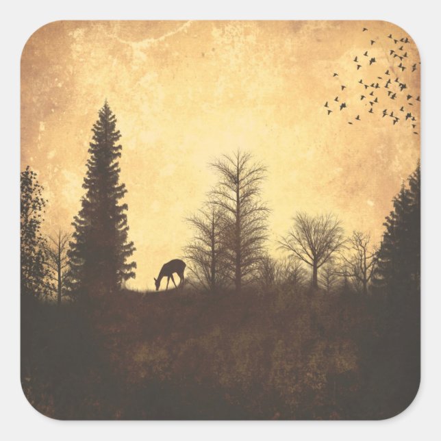 Sticker rustique cerf dans les arbres Woodland Cou (Devant)