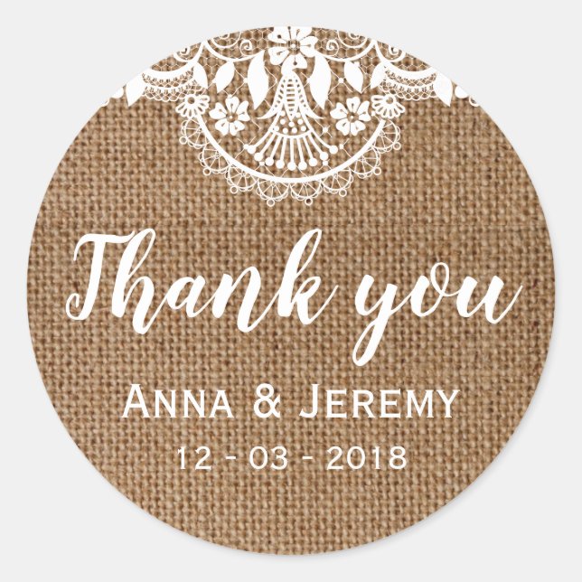 Sticker Rustique Mariage en dentelle Burlap (Devant)